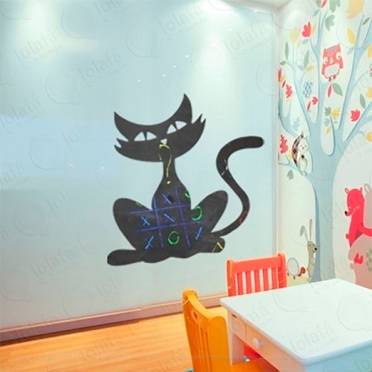 gato adesivo lousa quadro negro de parede para escrever com giz - mod:46
