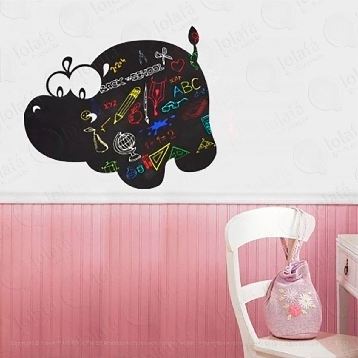 hipopótamo adesivo lousa quadro negro de parede para escrever com giz - mod:48