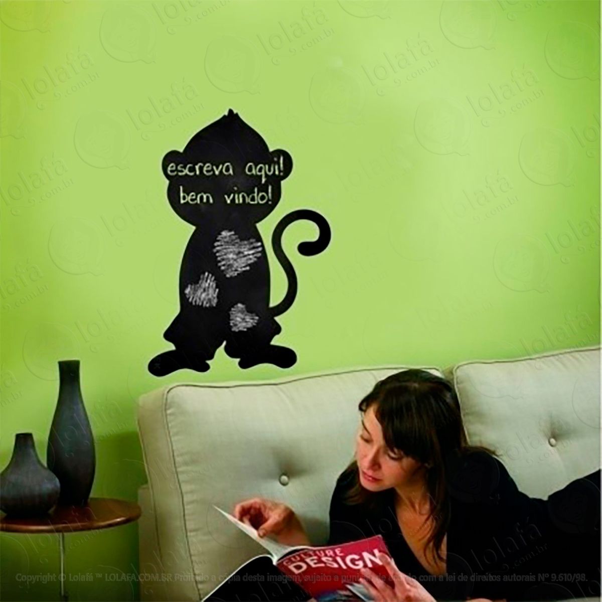 macaco adesivo lousa quadro negro de parede para escrever com giz - mod:50