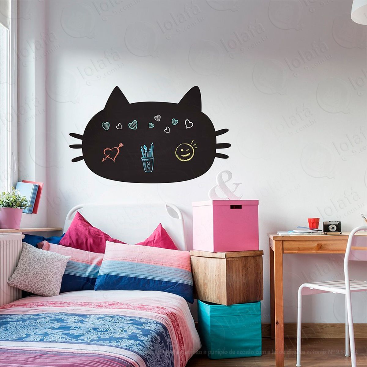 gato adesivo lousa quadro negro de parede para escrever com giz - mod:120