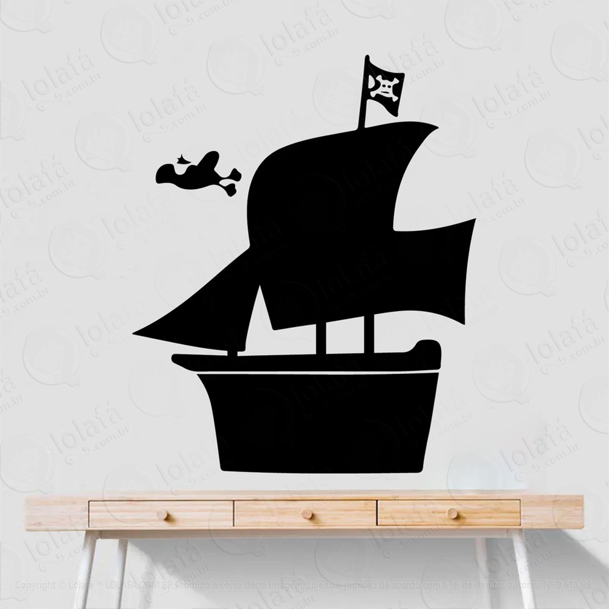 navio pirata adesivo lousa quadro negro de parede para escrever com giz - mod:154