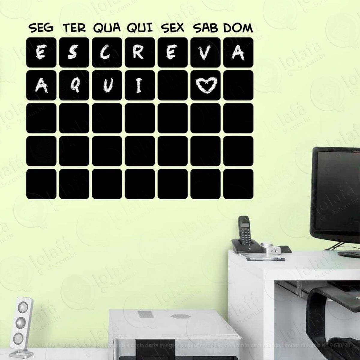 calendário adesivo lousa quadro negro de parede para escrever com giz - mod:181