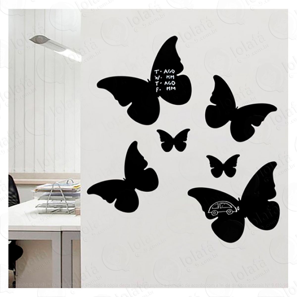 borboletas adesivo lousa quadro negro de parede para escrever com giz - mod:260