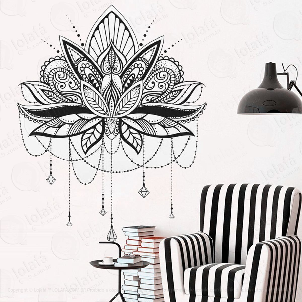 mandala flor de lótus para cultivar a gratidão adesivo de parede decorativo para casa, quarto, sala e vidro - mod:2
