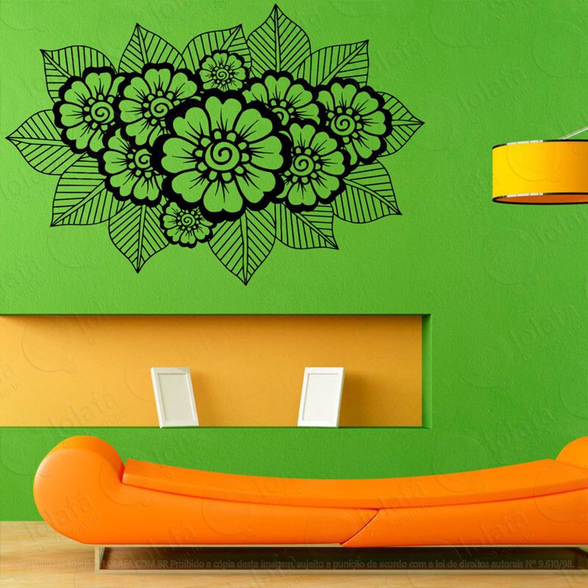 mandala floral para atrair alegria adesivo de parede decorativo para casa, quarto, sala e vidro - mod:23