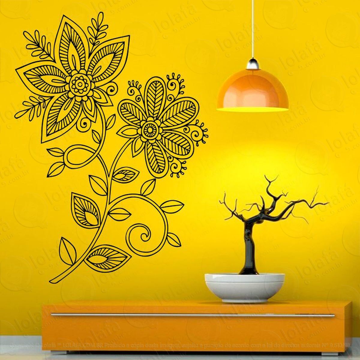 mandala floral seja alegria adesivo de parede decorativo para casa, quarto, sala e vidro - mod:36
