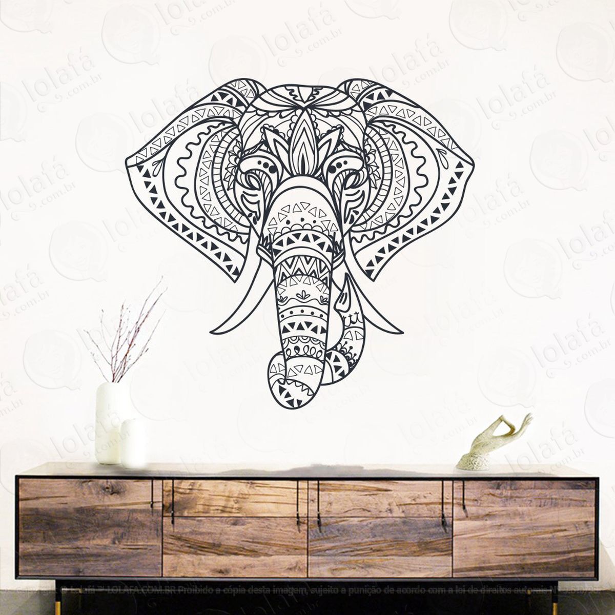 mandala elefante para atrair dinheiro e prosperidade adesivo de parede decorativo para casa, quarto, sala e vidro - mod:62