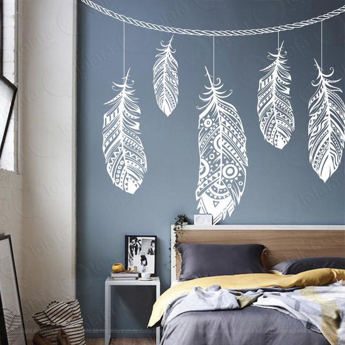 mandala penas filtro dos sonhos adesivo de parede decorativo para casa, quarto, sala e vidro - mod:63
