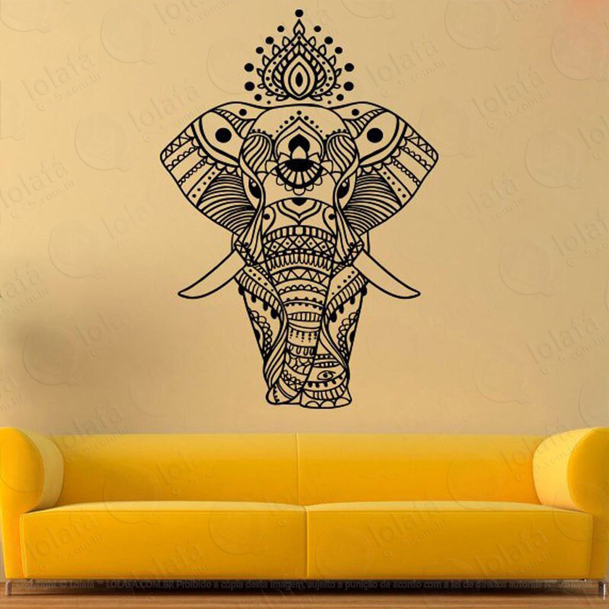 mandala elefante para cultivar a riqueza e prosperidade adesivo de parede decorativo para casa, quarto, sala e vidro - mod:79
