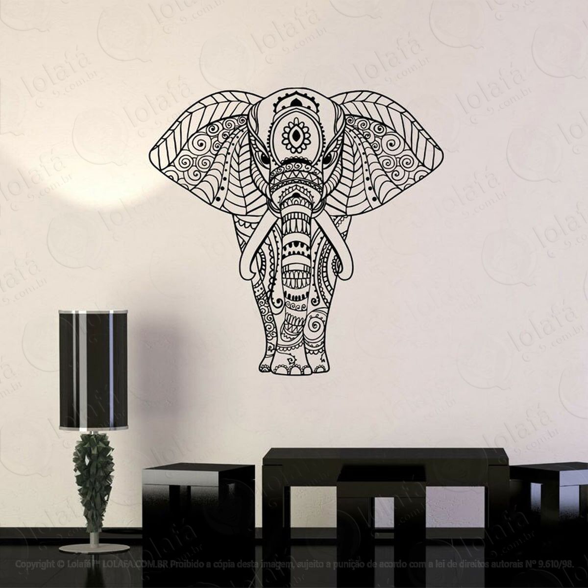 mandala elefante para cultivar a paz adesivo de parede decorativo para casa, quarto, sala e vidro - mod:83
