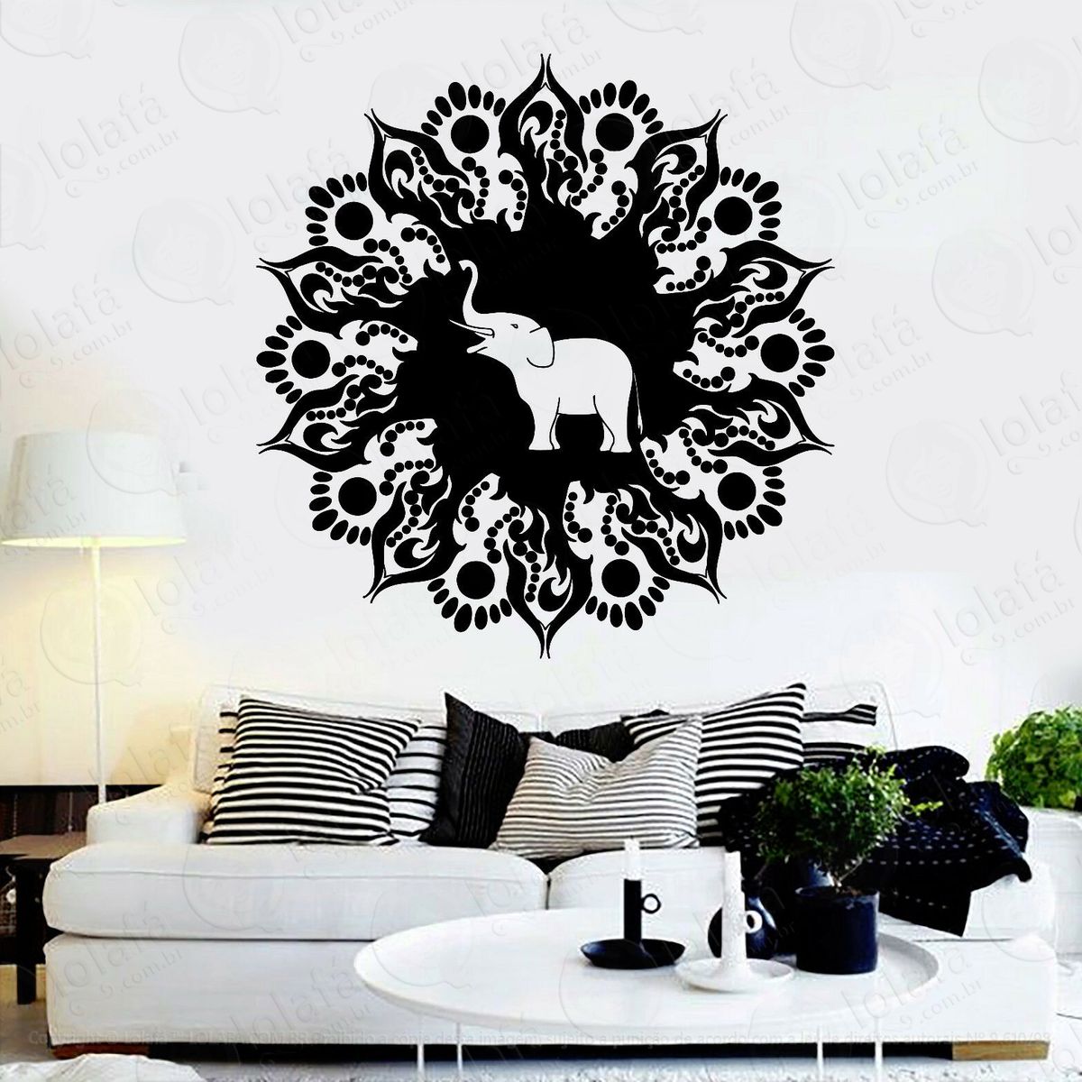 mandala elefante para cultivar a riqueza adesivo de parede decorativo para casa, quarto, sala e vidro - mod:103