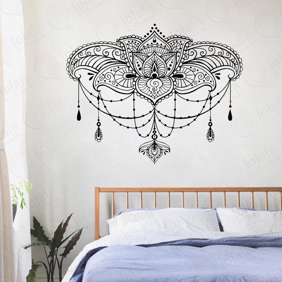 mandala flor de lótus para cultivar a alegria adesivo de parede decorativo para casa, quarto, sala e vidro - mod:110