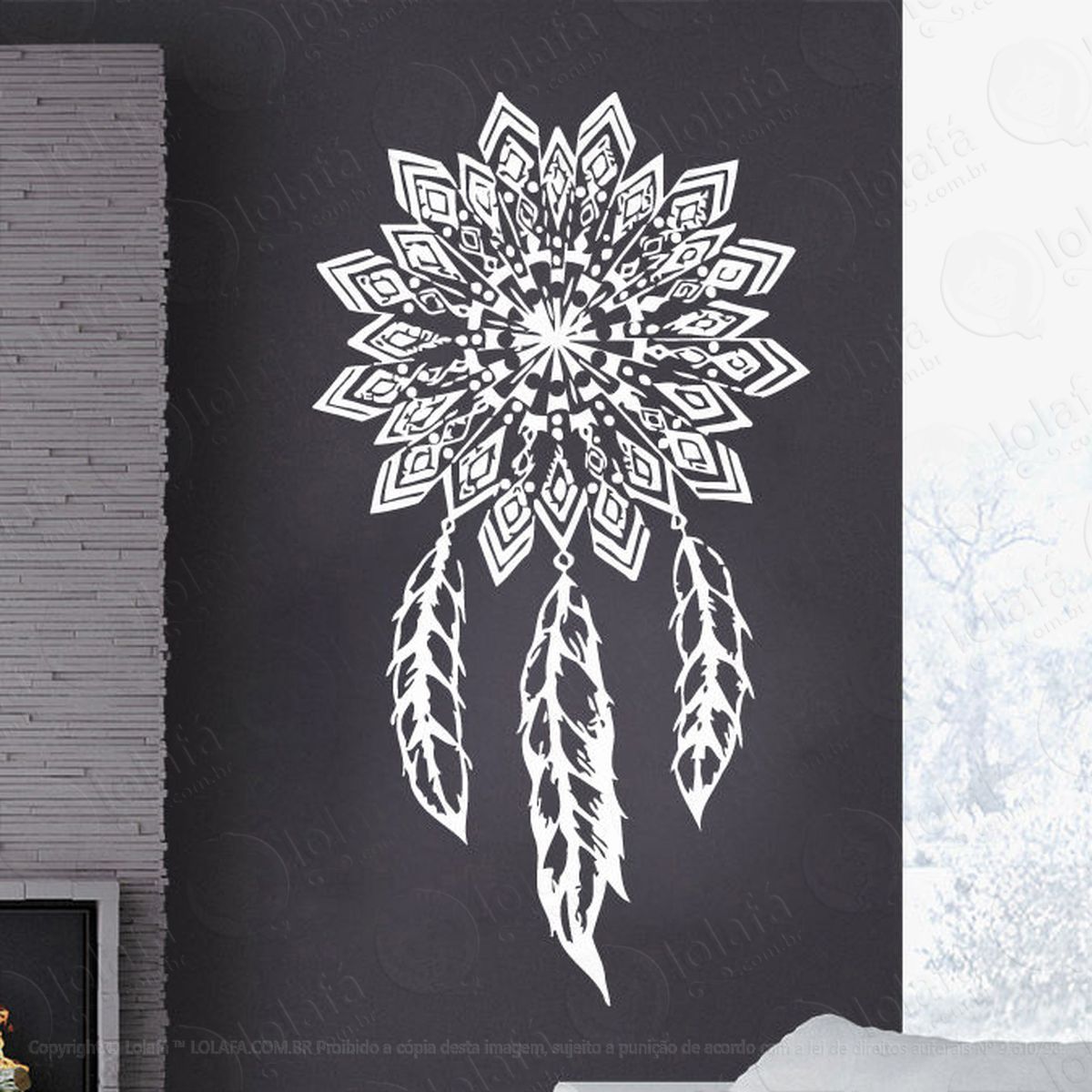 mandala filtro dos sonhos adesivo de parede decorativo para casa, quarto, sala e vidro - mod:126