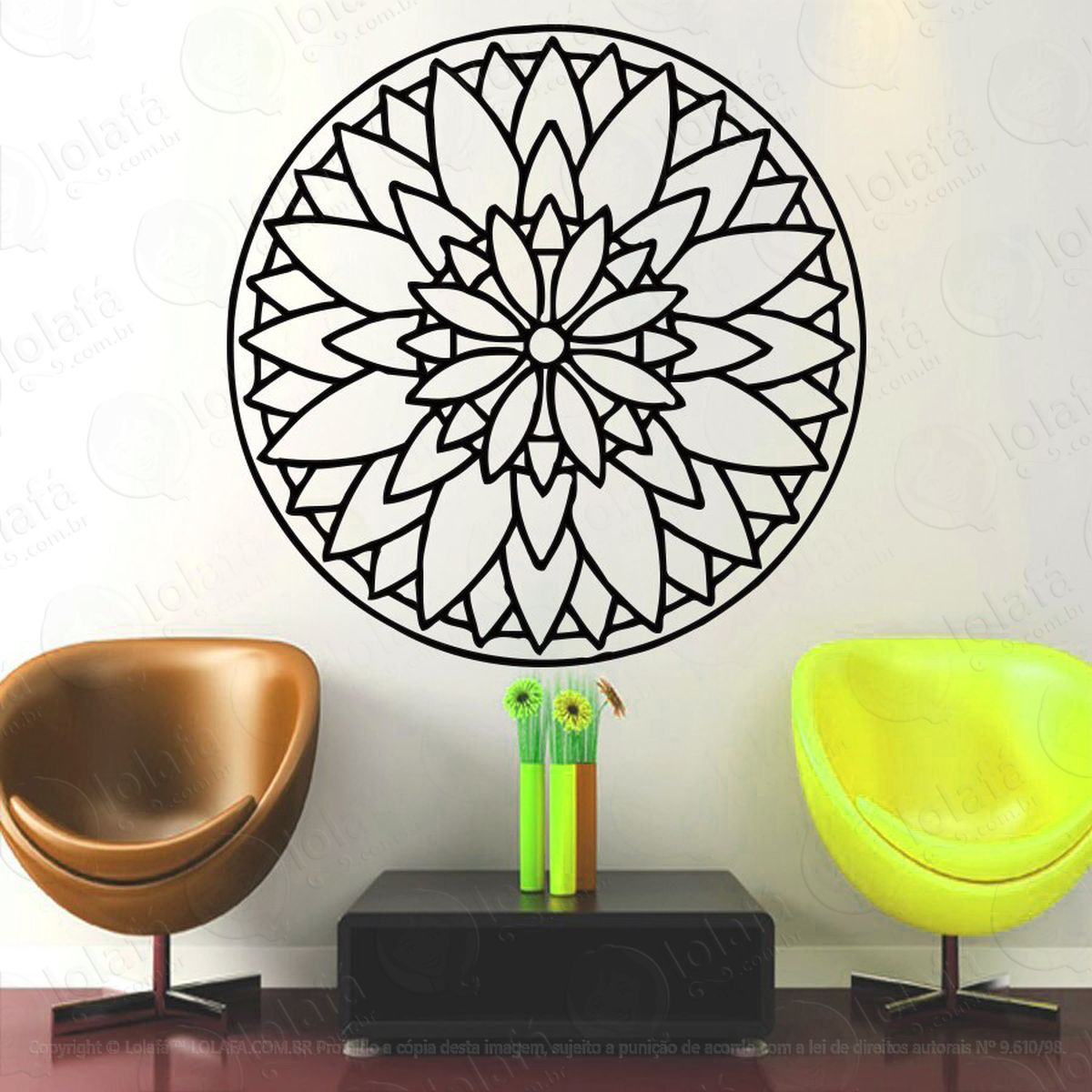 mandala seja alegria adesivo de parede decorativo para casa, quarto, sala e vidro - mod:137