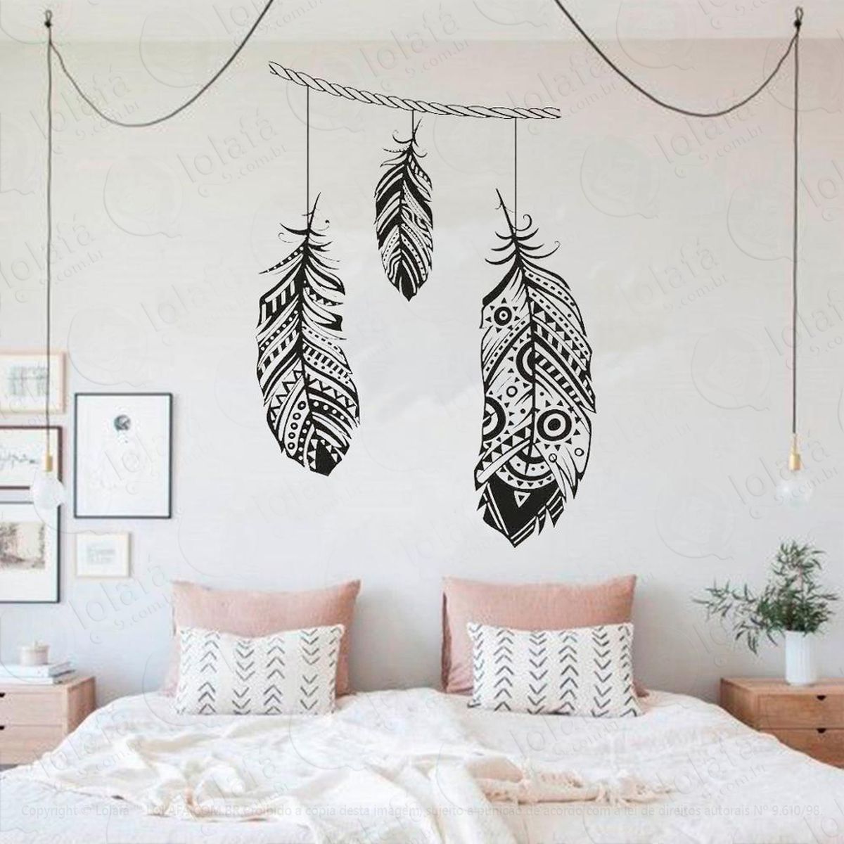 mandala penas filtro dos sonhos adesivo de parede decorativo para casa, quarto, sala e vidro - mod:147