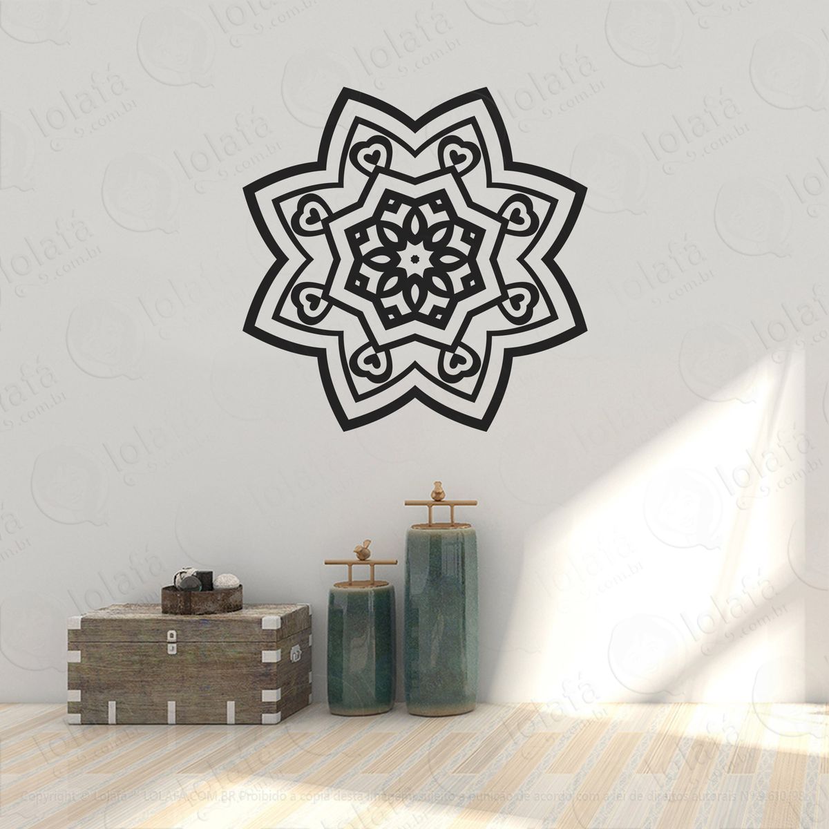 mandala seja felicidade adesivo de parede decorativo para casa, quarto, sala e vidro - mod:152