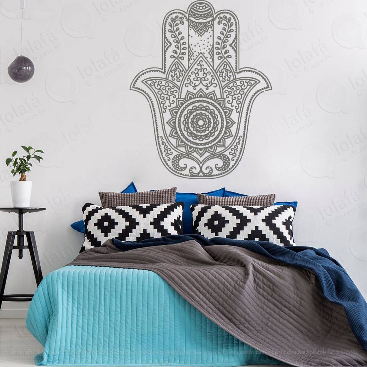 mandala mão de hamsá para proteção adesivo de parede decorativo para casa, quarto, sala e vidro - mod:153