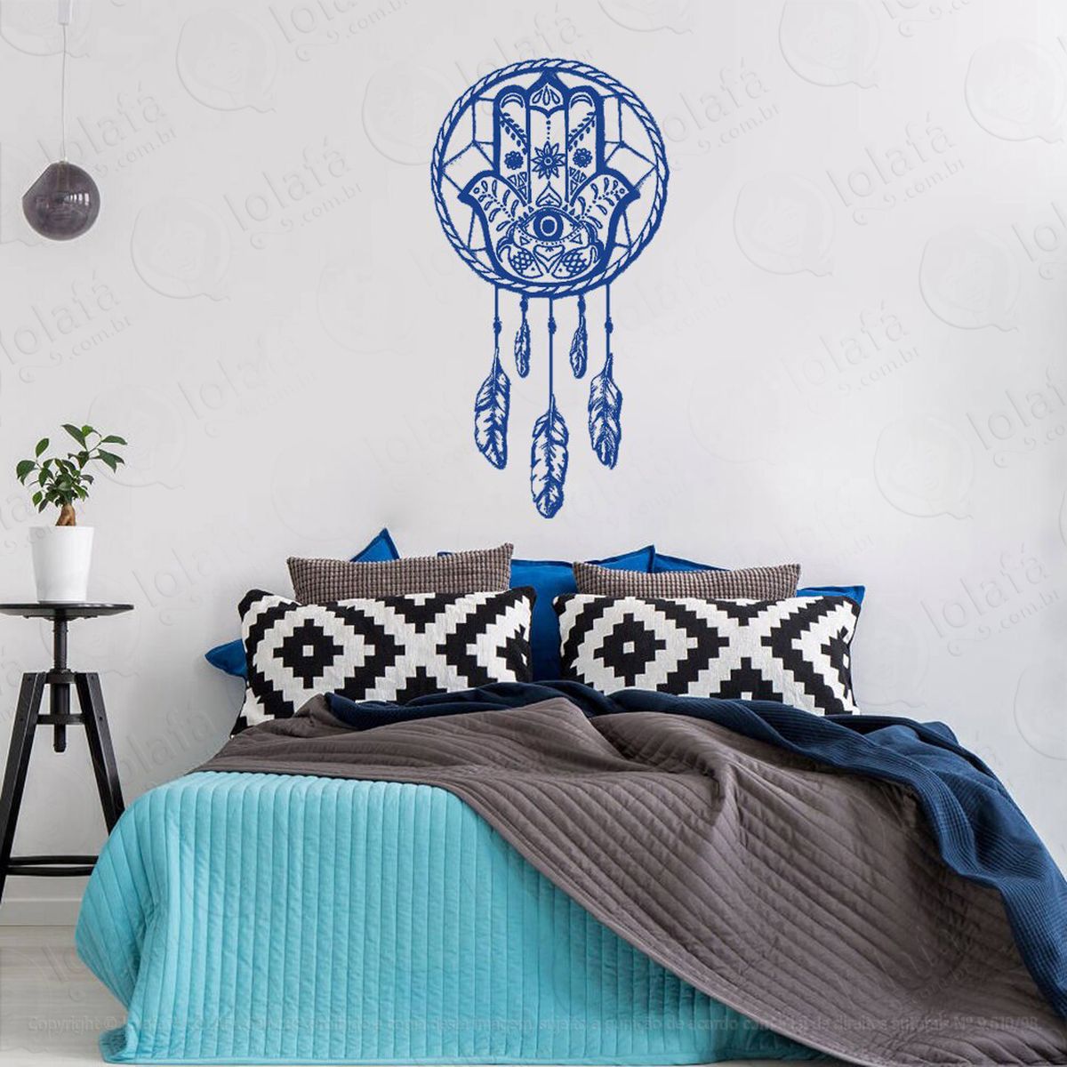 mandala mão de hamsá filtro dos sonhos adesivo de parede decorativo para casa, quarto, sala e vidro - mod:154