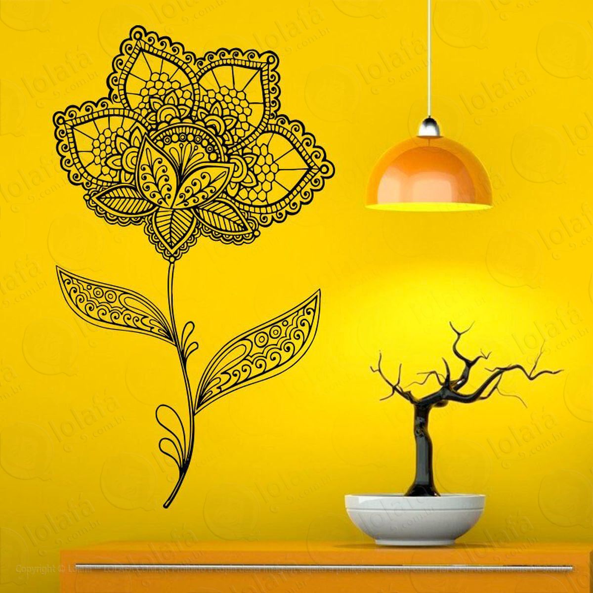 mandala floral para atrair alegria adesivo de parede decorativo para casa, quarto, sala e vidro - mod:164