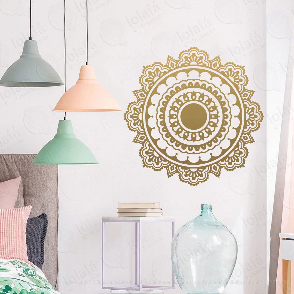 mandala da gratidão pela vida adesivo de parede decorativo para casa, quarto, sala e vidro - mod:185