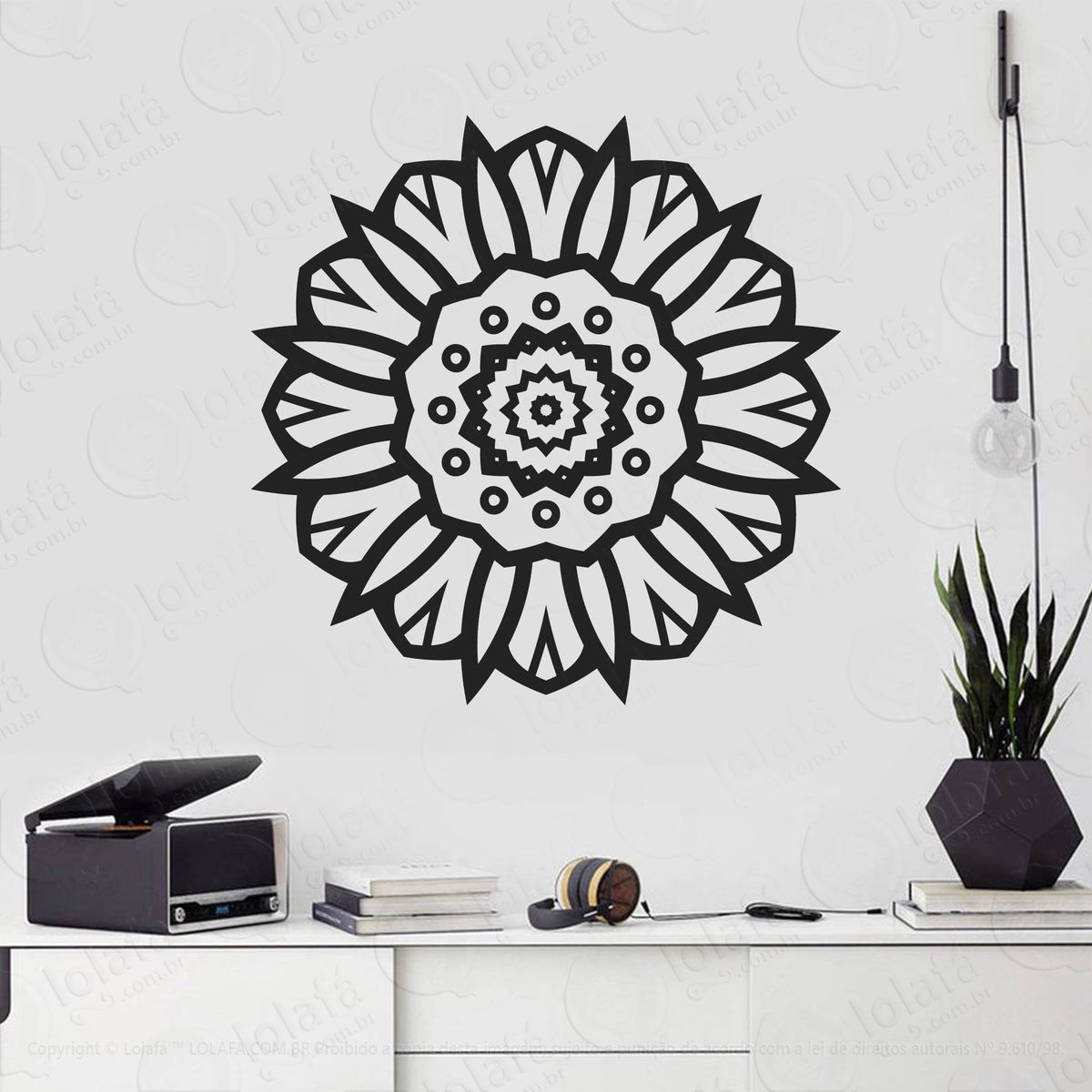 mandala seja grato adesivo de parede decorativo para casa, quarto, sala e vidro - mod:200