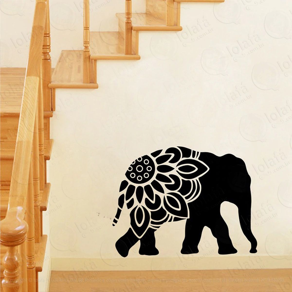 mandala elefante para cultivar a riqueza e prosperidade adesivo de parede decorativo para casa, quarto, sala e vidro - mod:205