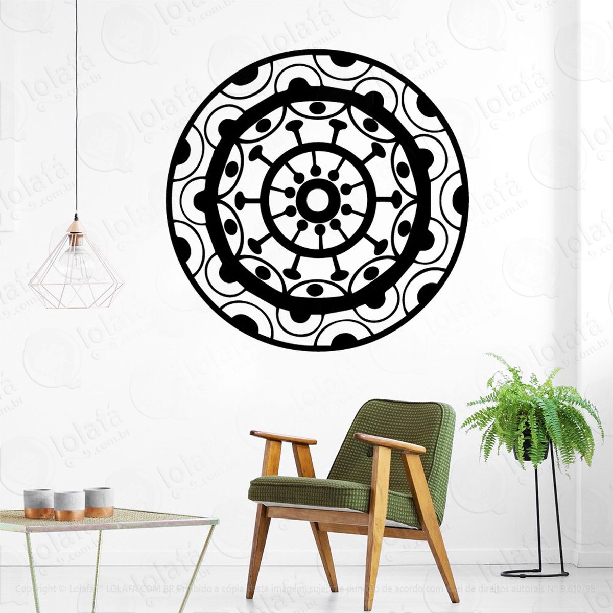 mandala para atrair boas amizades adesivo de parede decorativo para casa, quarto, sala e vidro - mod:206