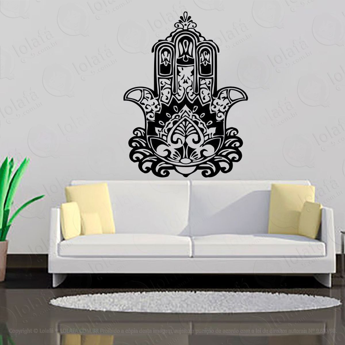 mandala mão de hamsá para proteção adesivo de parede decorativo para casa, quarto, sala e vidro - mod:210