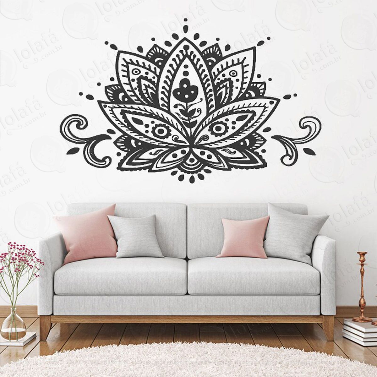 mandala flor de lótus para cultivar a felicidade adesivo de parede decorativo para casa, quarto, sala e vidro - mod:218