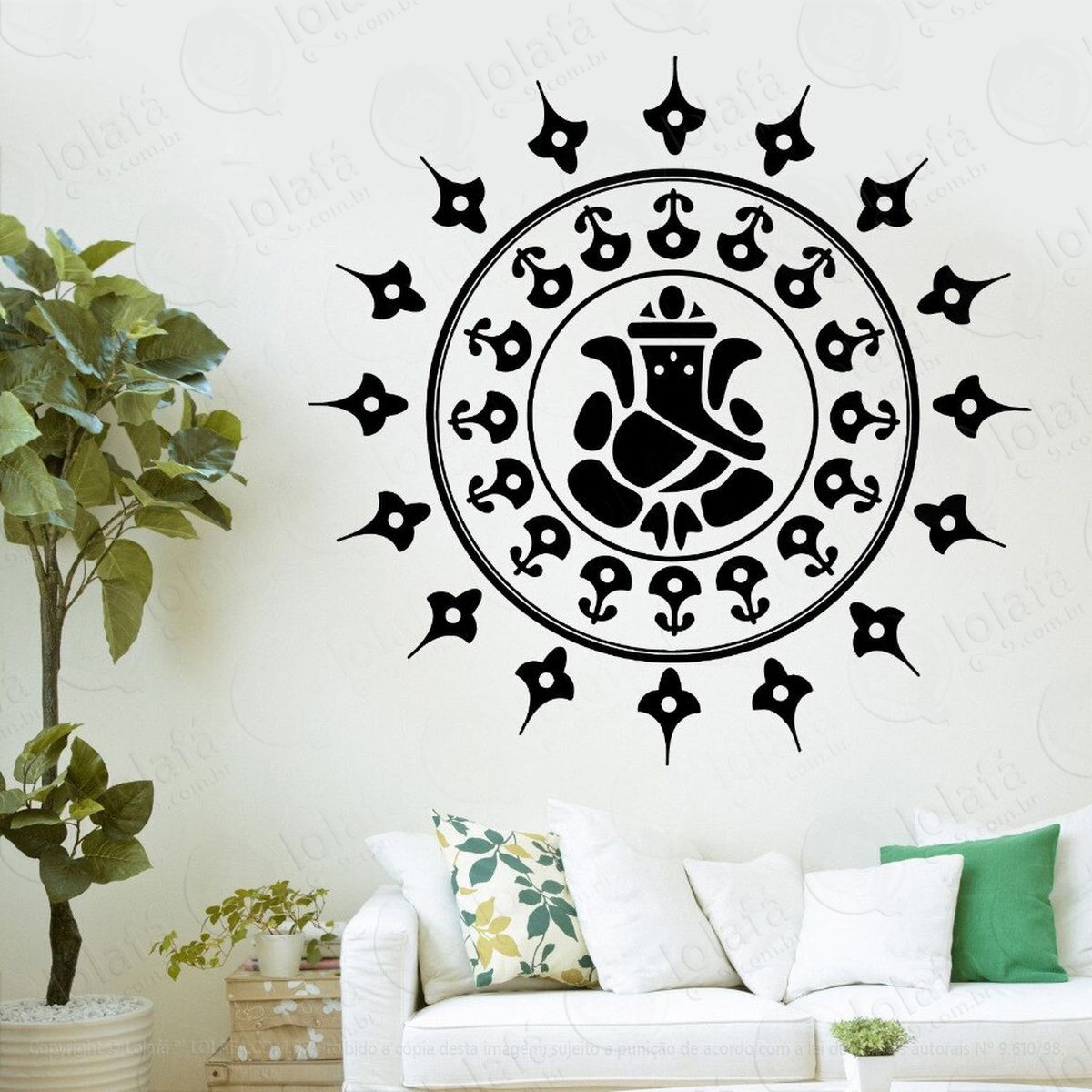 mandala ganesha para cultivar a sabedoria adesivo de parede decorativo para casa, quarto, sala e vidro - mod:256