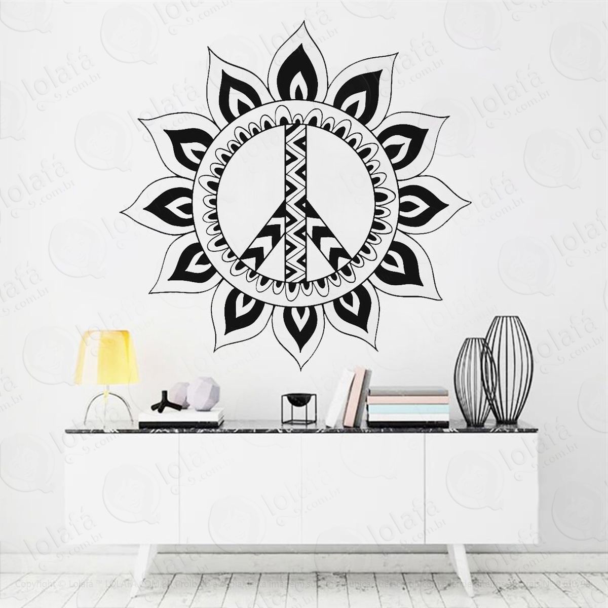 mandala para semear a paz peace adesivo de parede decorativo para casa, quarto, sala e vidro - mod:263