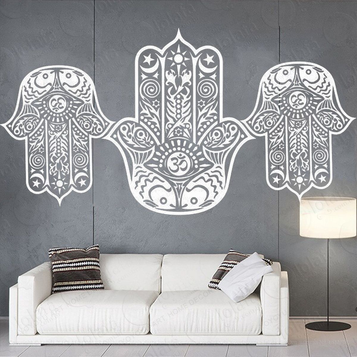 mandala mão de hamsá para proteção adesivo de parede decorativo para casa, quarto, sala e vidro - mod:264