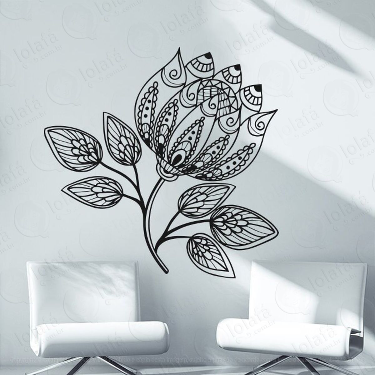mandala floral seja alegria adesivo de parede decorativo para casa, quarto, sala e vidro - mod:266