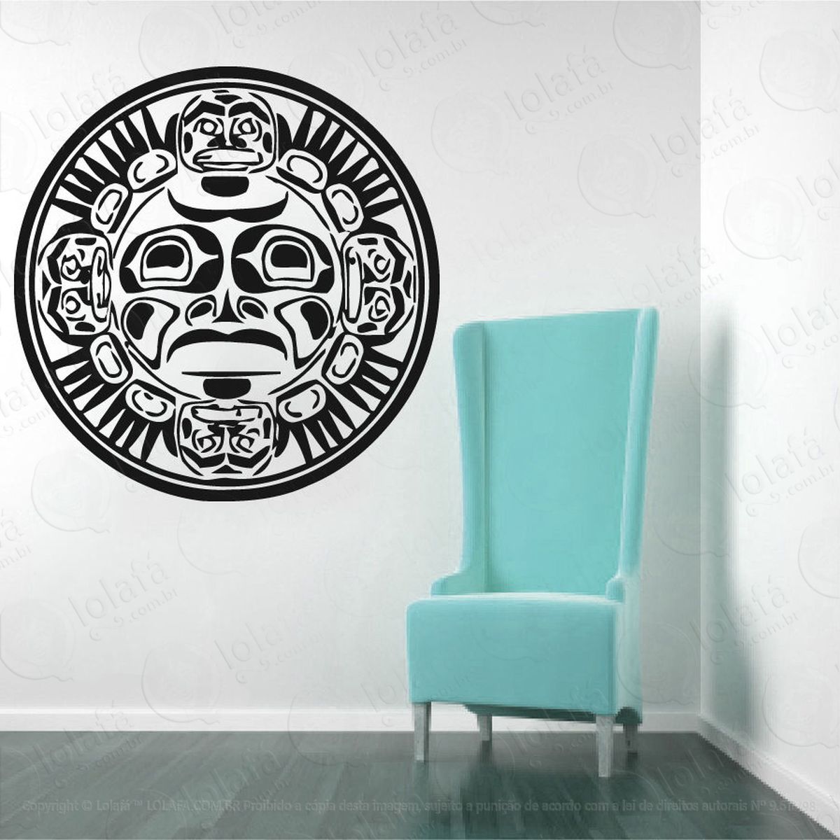 mandala totem para atrair sorte adesivo de parede decorativo para casa, quarto, sala e vidro - mod:281