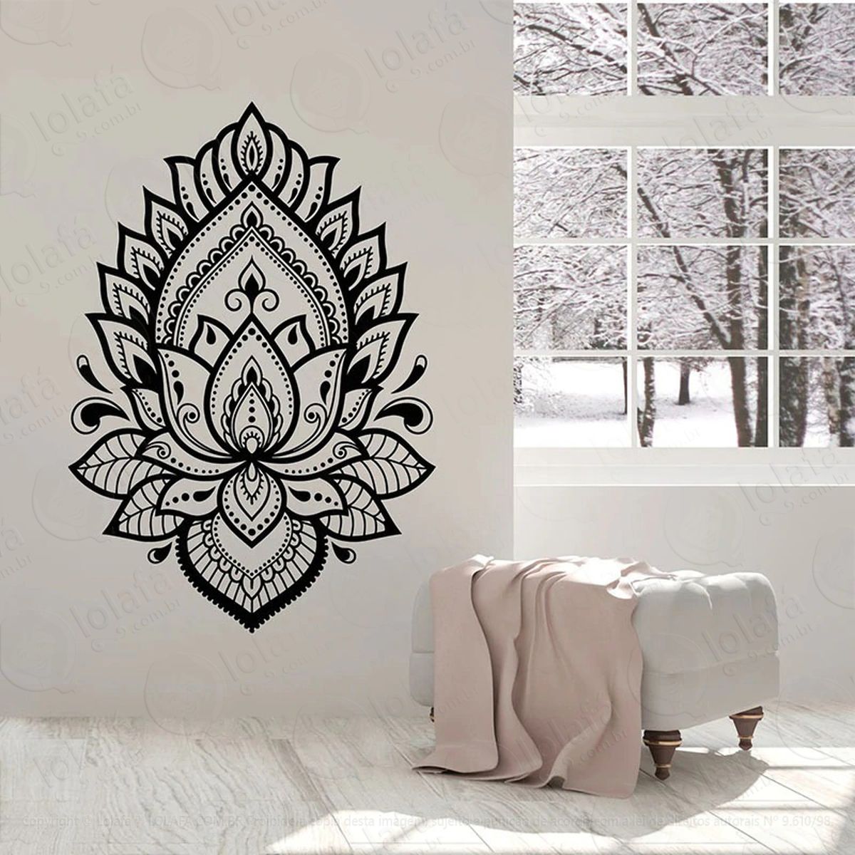 mandala flor de lótus para cultivar as boas ações adesivo de parede decorativo para casa, quarto, sala e vidro - mod:310