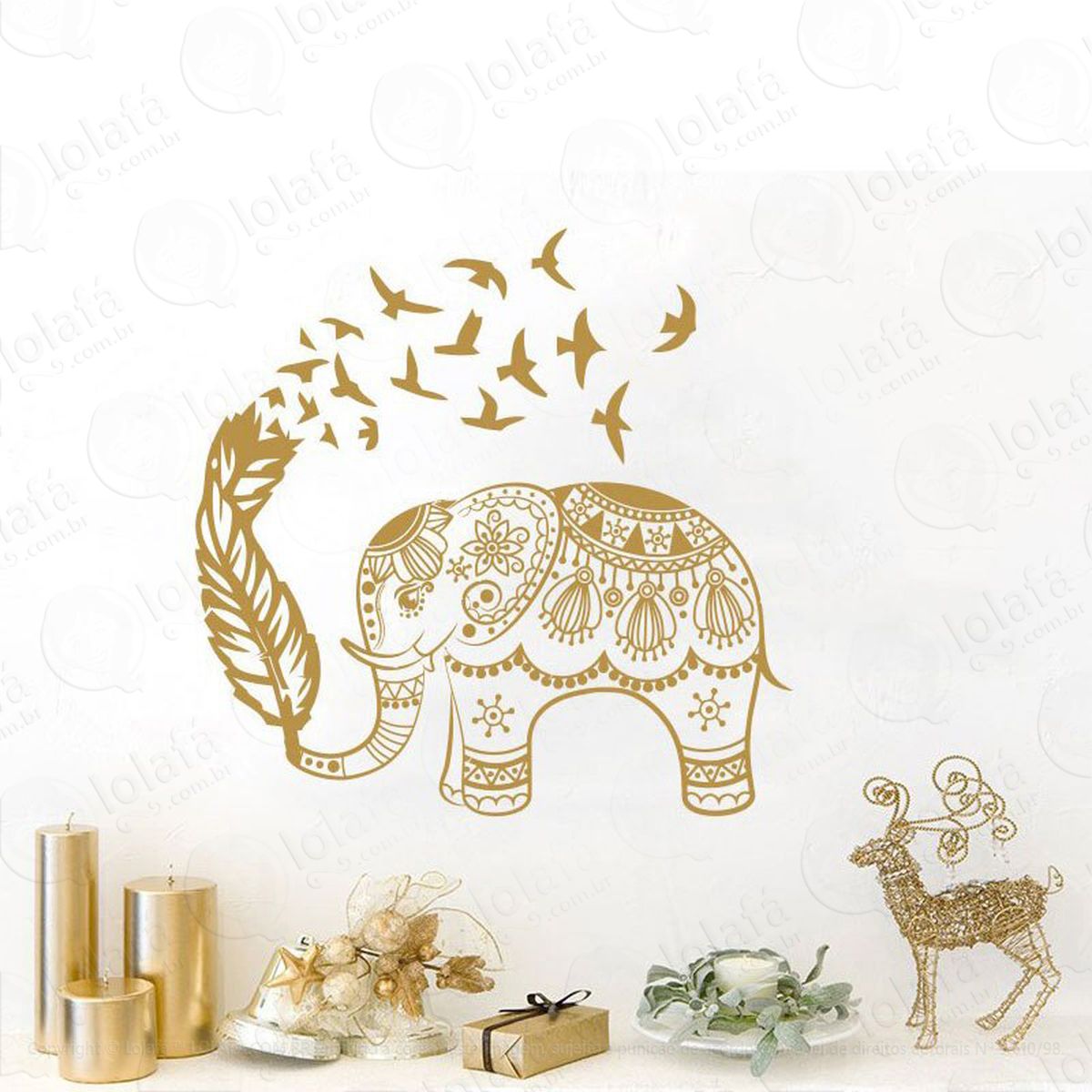 mandala elefante e pássaros para cultivar a riqueza e liberdade adesivo de parede decorativo para casa, quarto, sala e vidro - mod:314