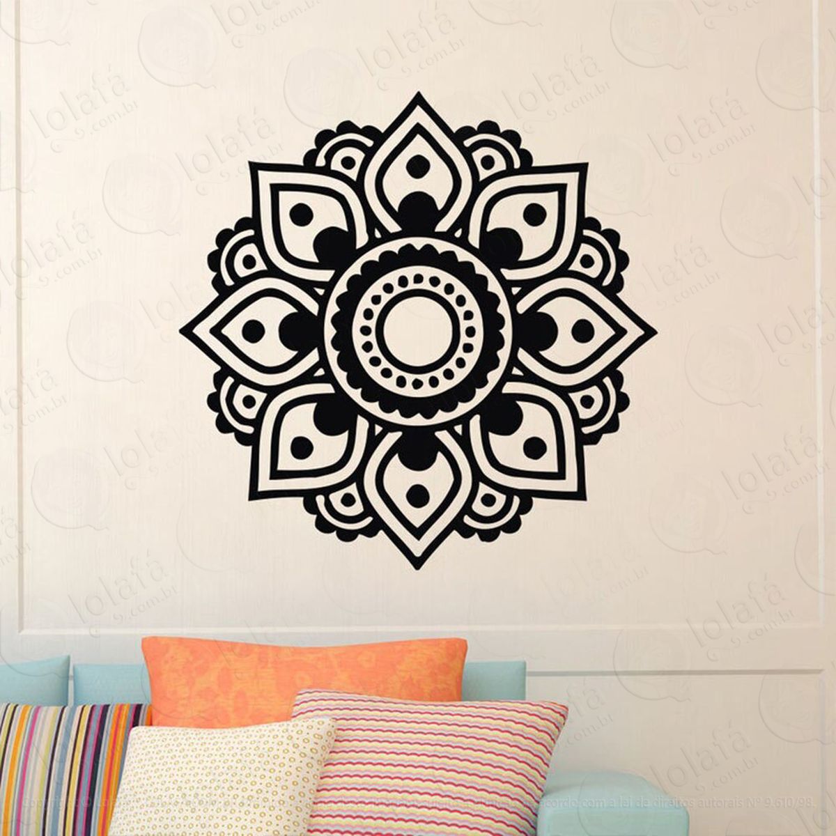 mandala seja felicidade adesivo de parede decorativo para casa, quarto, sala e vidro - mod:338