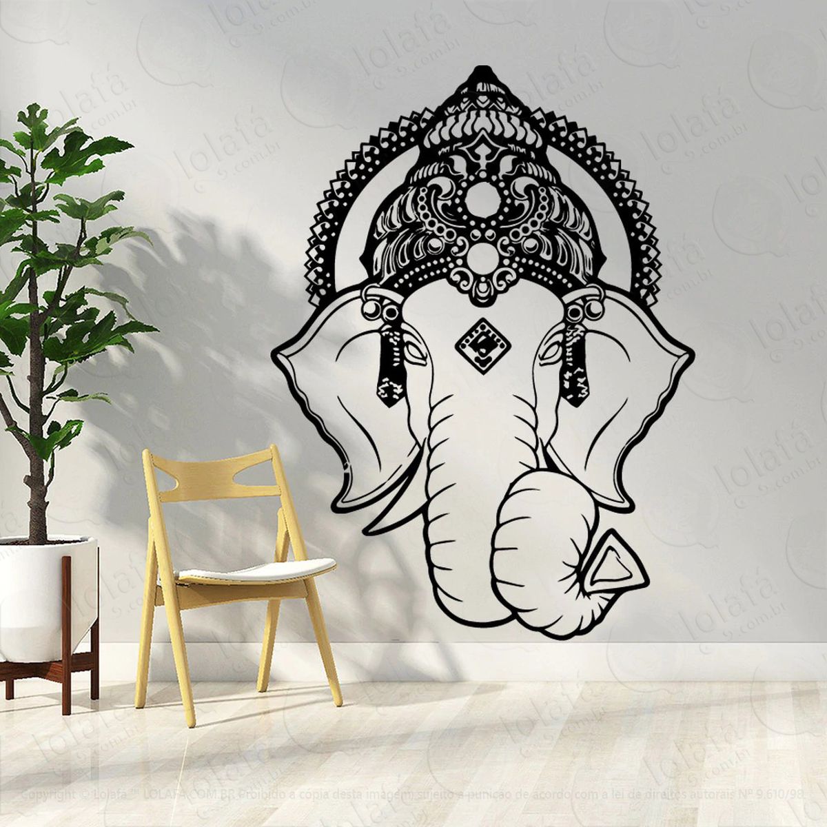 mandala ganesha para alcançar a fortuna adesivo de parede decorativo para casa, quarto, sala e vidro - mod:378