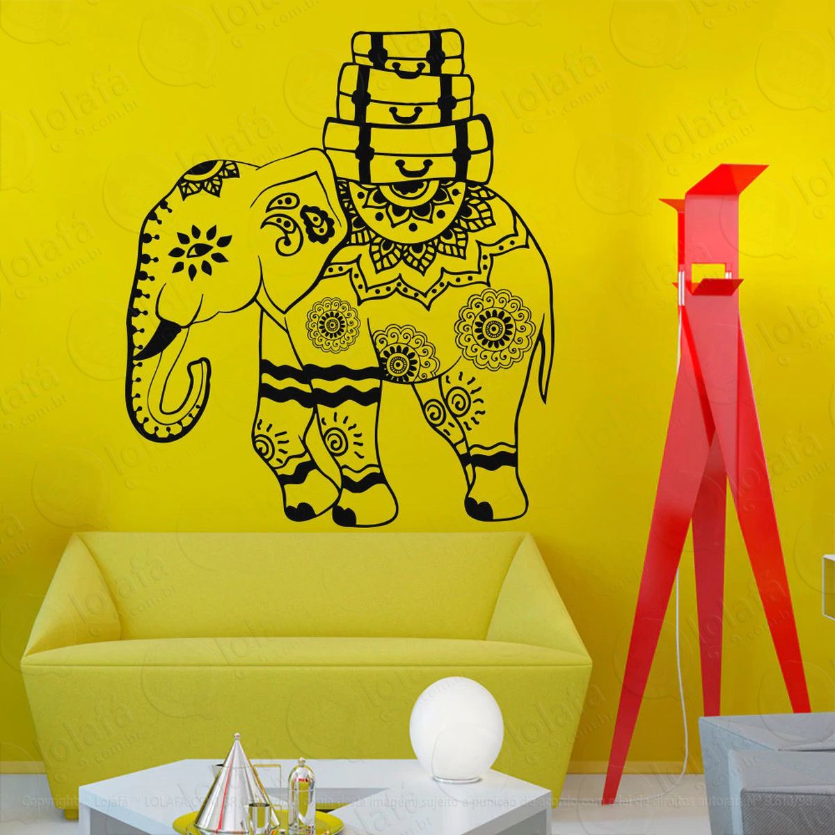 mandala elefante da prosperidade adesivo de parede decorativo para casa, quarto, sala e vidro - mod:380