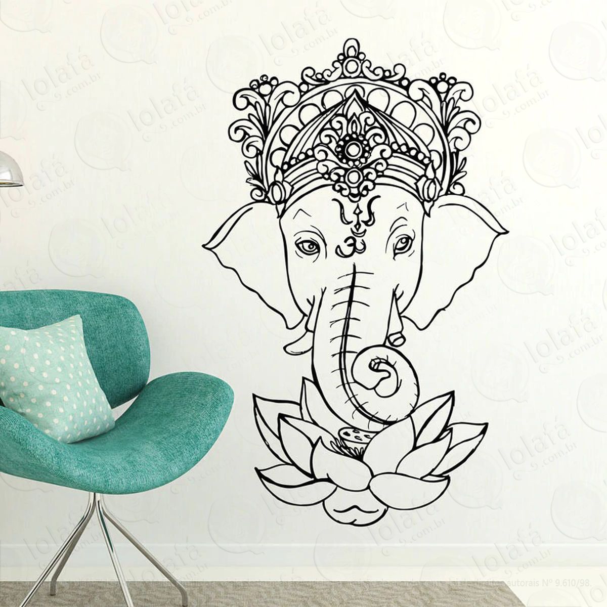 mandala ganesha para semear a sabedoria adesivo de parede decorativo para casa, quarto, sala e vidro - mod:381