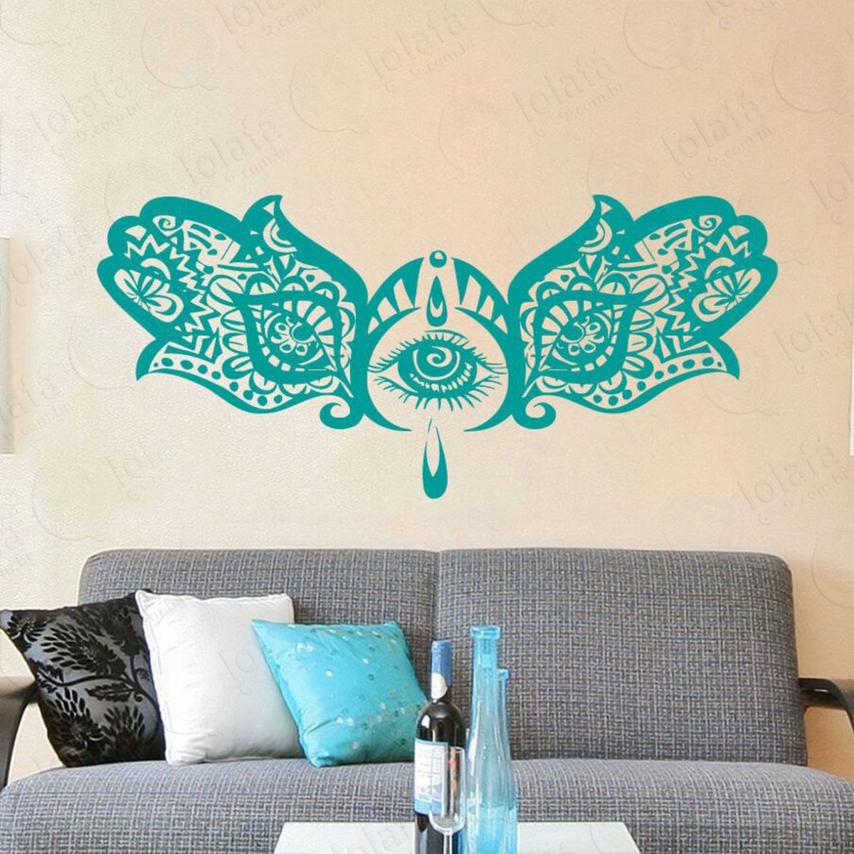 mandala mão de hamsá para proteção adesivo de parede decorativo para casa, quarto, sala e vidro - mod:387