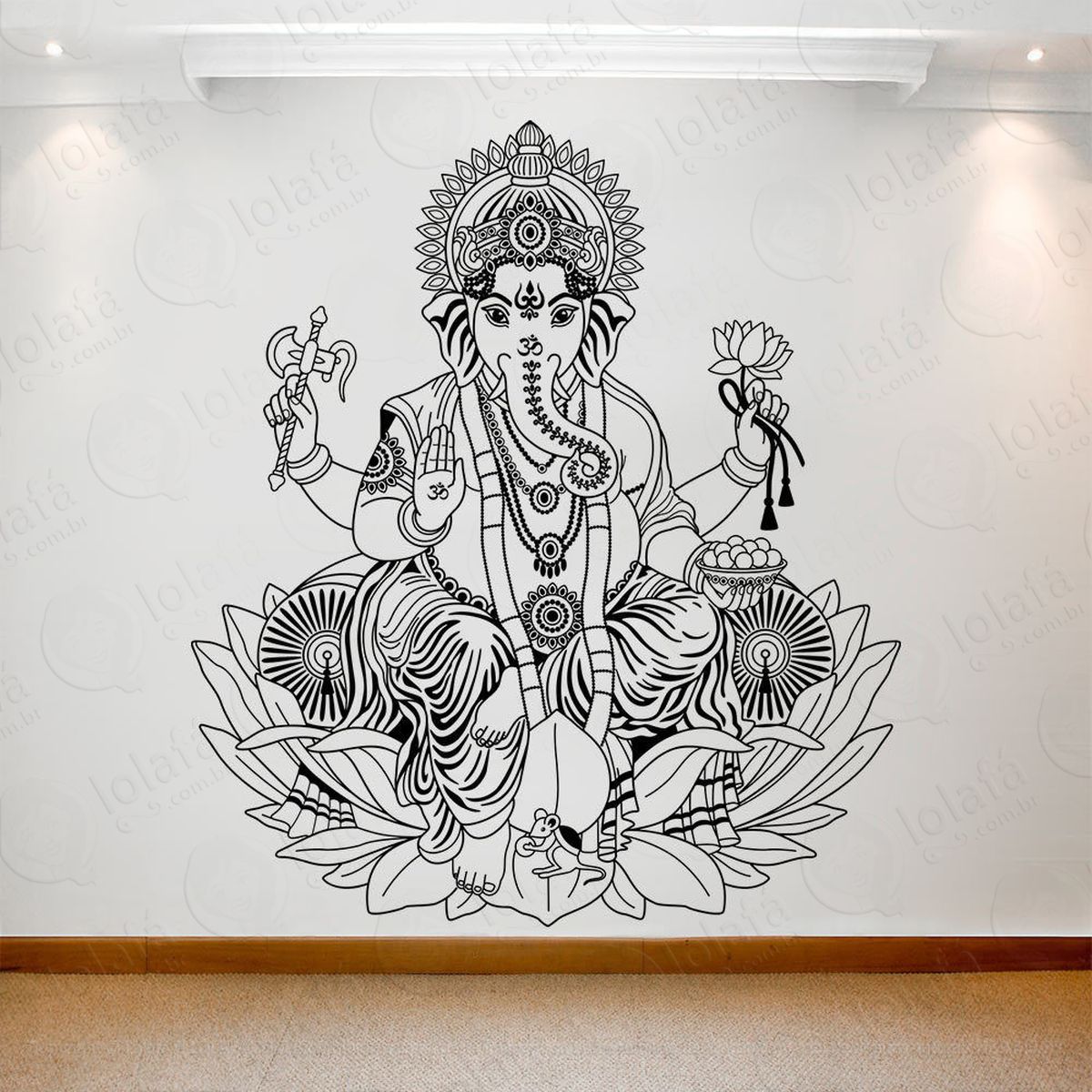 mandala lord ganesha para atrair sabedoria e fortuna adesivo de parede decorativo para casa, quarto, sala e vidro - mod:389