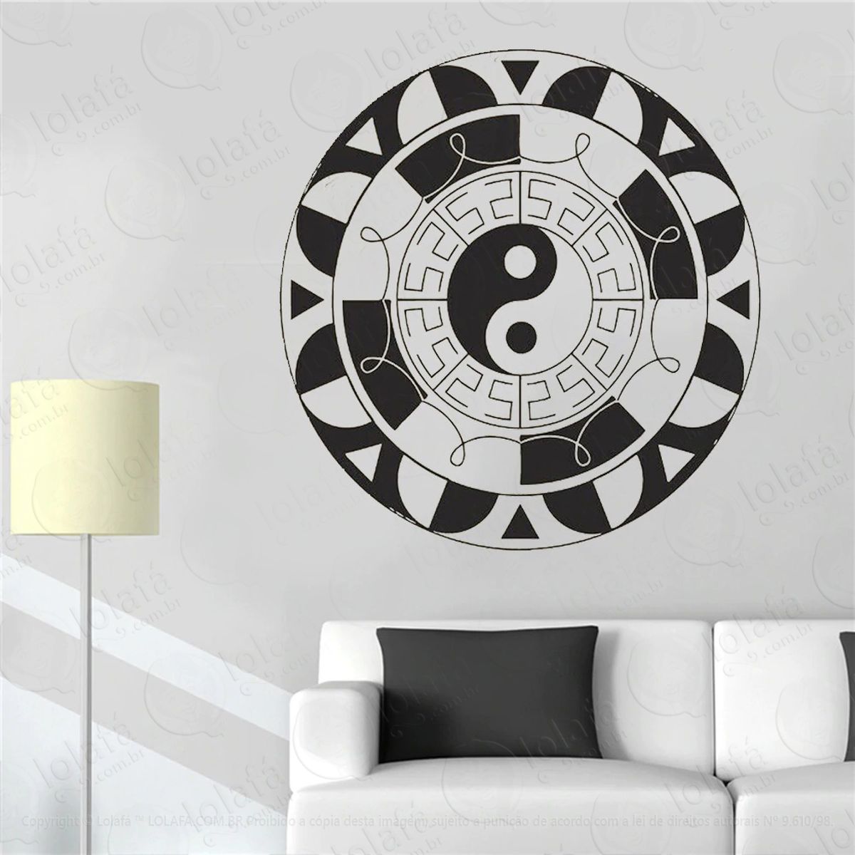 mandala yin yang para equilibrar as energias adesivo de parede decorativo para casa, quarto, sala e vidro - mod:399