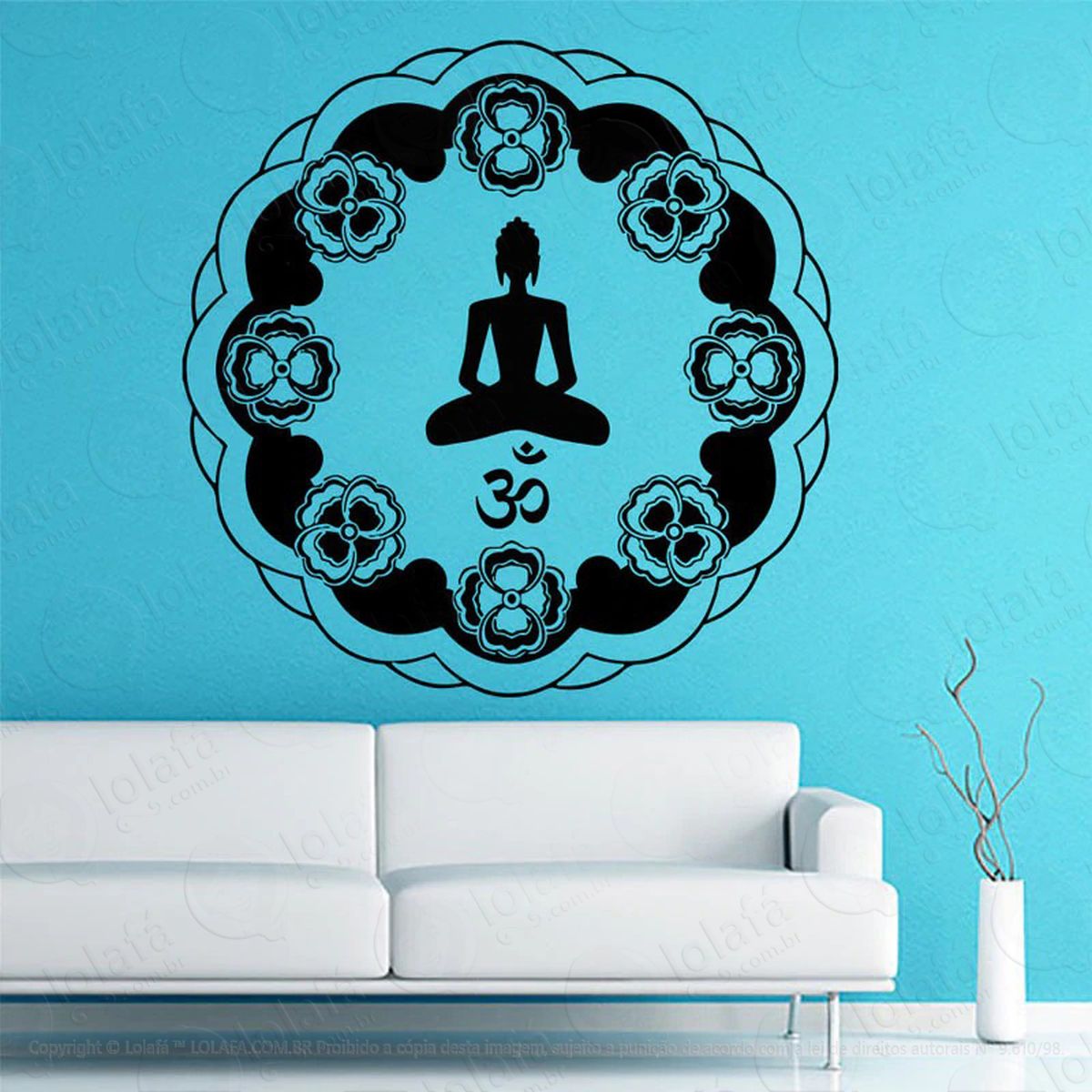 mandala buda para alcançar a iluminação adesivo de parede decorativo para casa, quarto, sala e vidro - mod:403