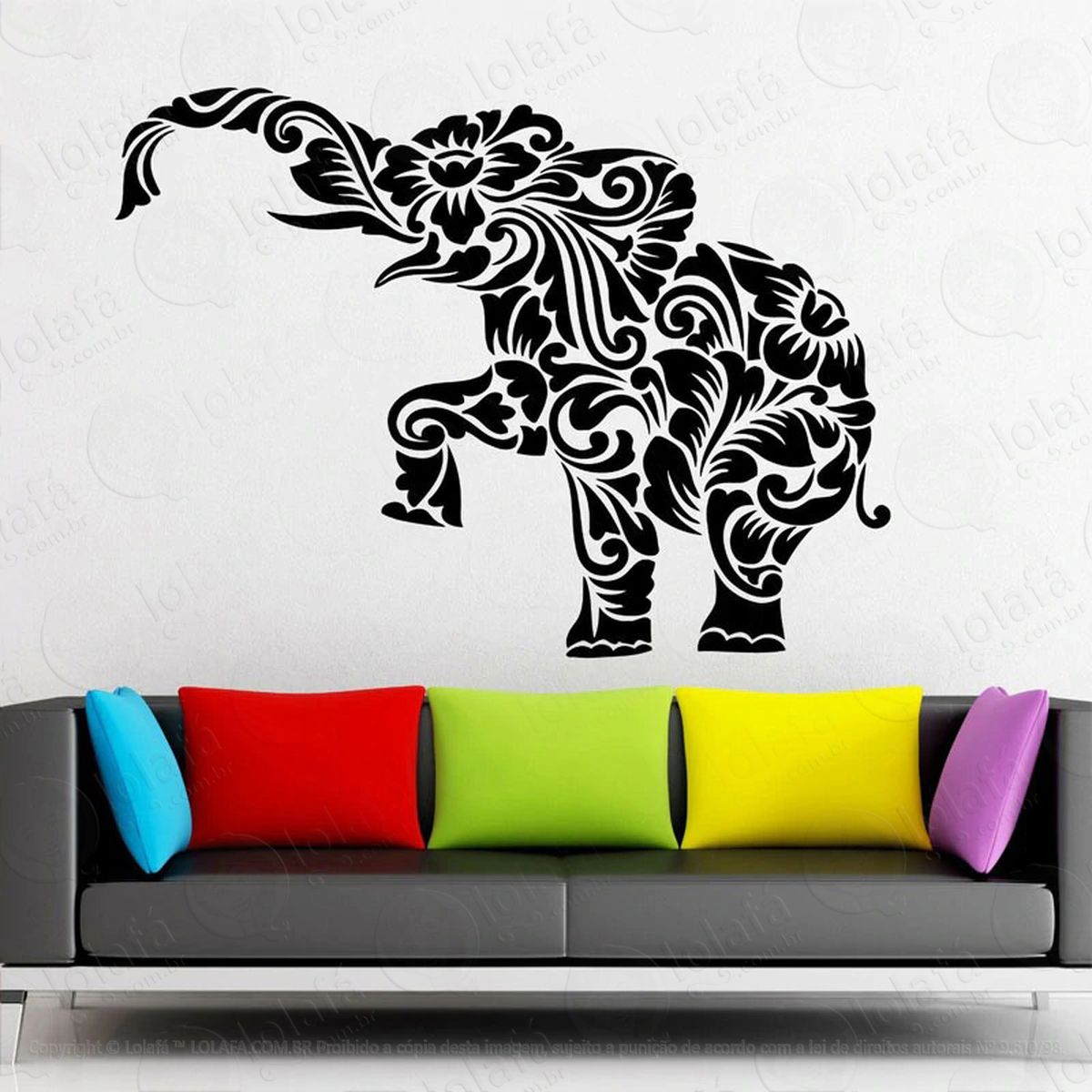 mandala elefante para cultivar a paz adesivo de parede decorativo para casa, quarto, sala e vidro - mod:405