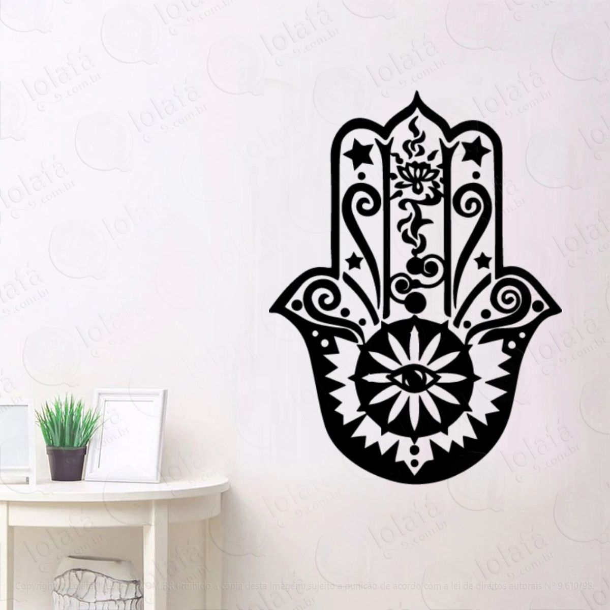 mandala mão de hamsá para proteção adesivo de parede decorativo para casa, quarto, sala e vidro - mod:415