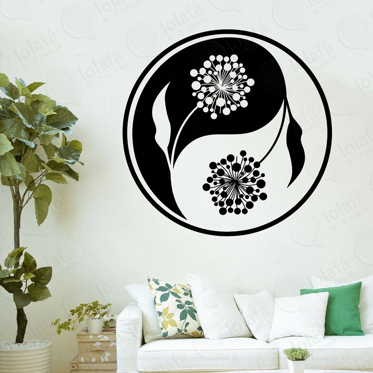 mandala yin yang para equilibrar as energias adesivo de parede decorativo para casa, quarto, sala e vidro - mod:416