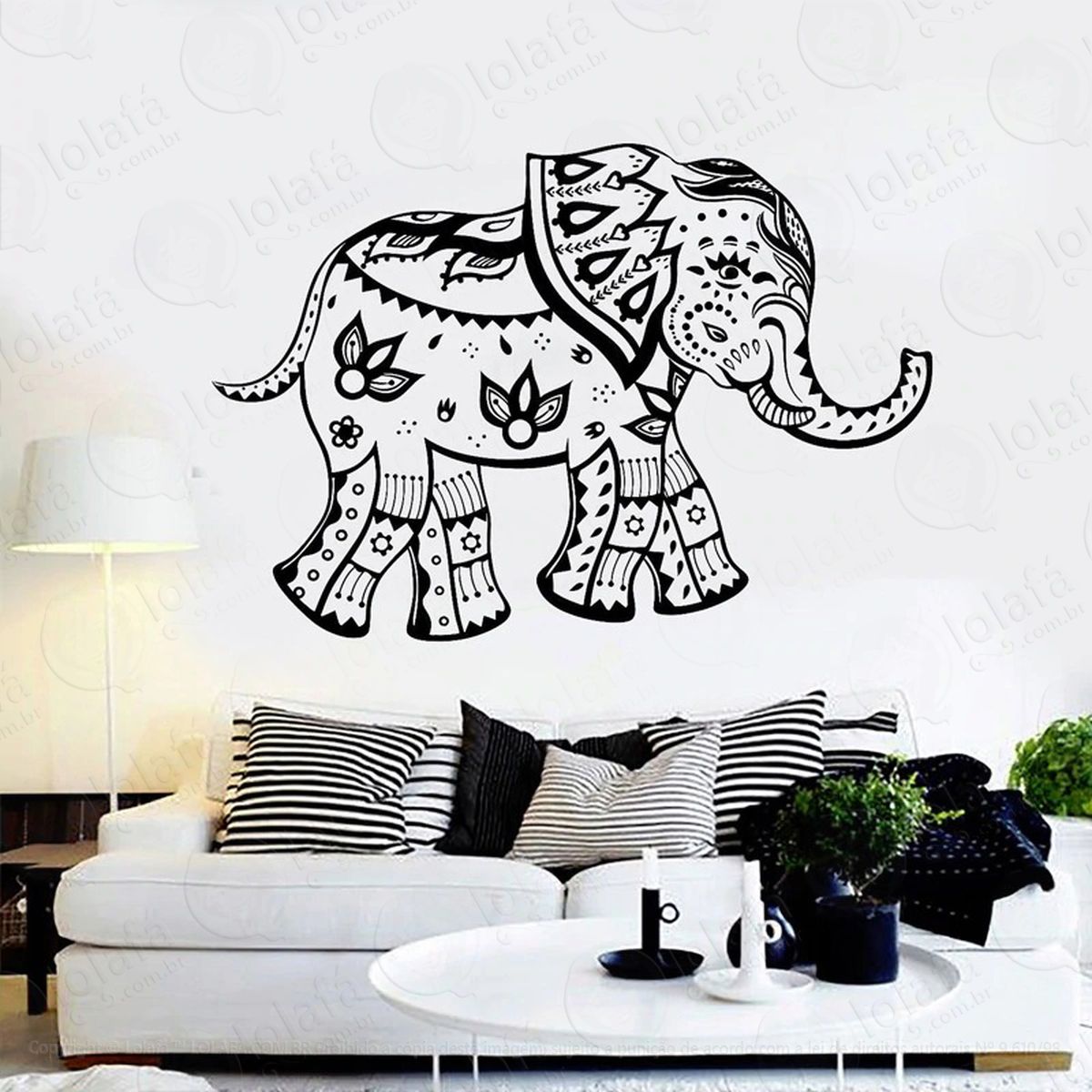 mandala elefante para cultivar a longevidade adesivo de parede decorativo para casa, quarto, sala e vidro - mod:427