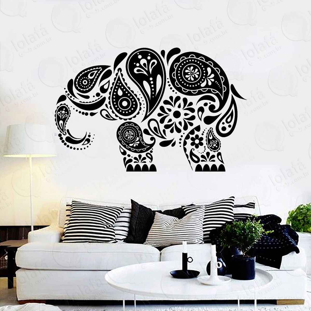 mandala elefante para atrair dinheiro adesivo de parede decorativo para casa, quarto, sala e vidro - mod:438