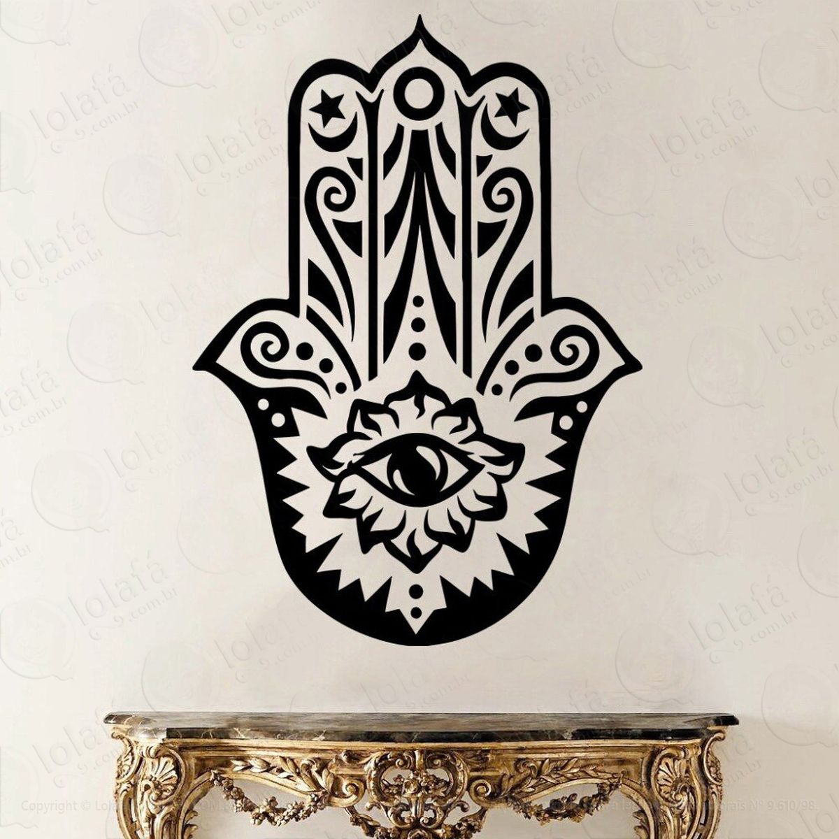mandala mão de hamsá para proteção adesivo de parede decorativo para casa, quarto, sala e vidro - mod:457